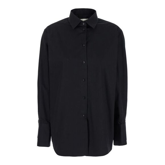 Rohe Women Black Double Cuff Shirt With Gold Colored Details In Cotton Woman